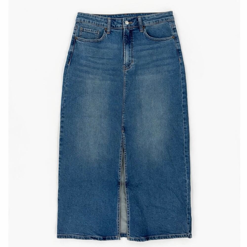 Just USA Midi Front Slit Stretch Denim Skirt NWT Size L Medium Wash